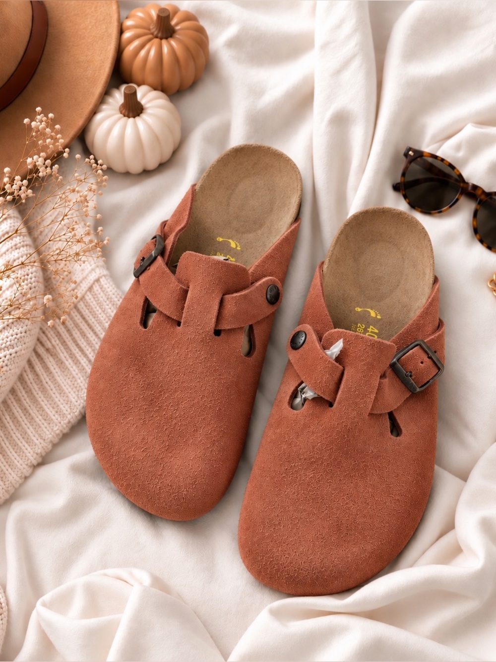 NEW!! Birkenstock  Boston Suede Clog in Rust Orange